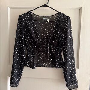 Kimchi Blue UO Sheer Black Polka Dot Tie-Front Blouse